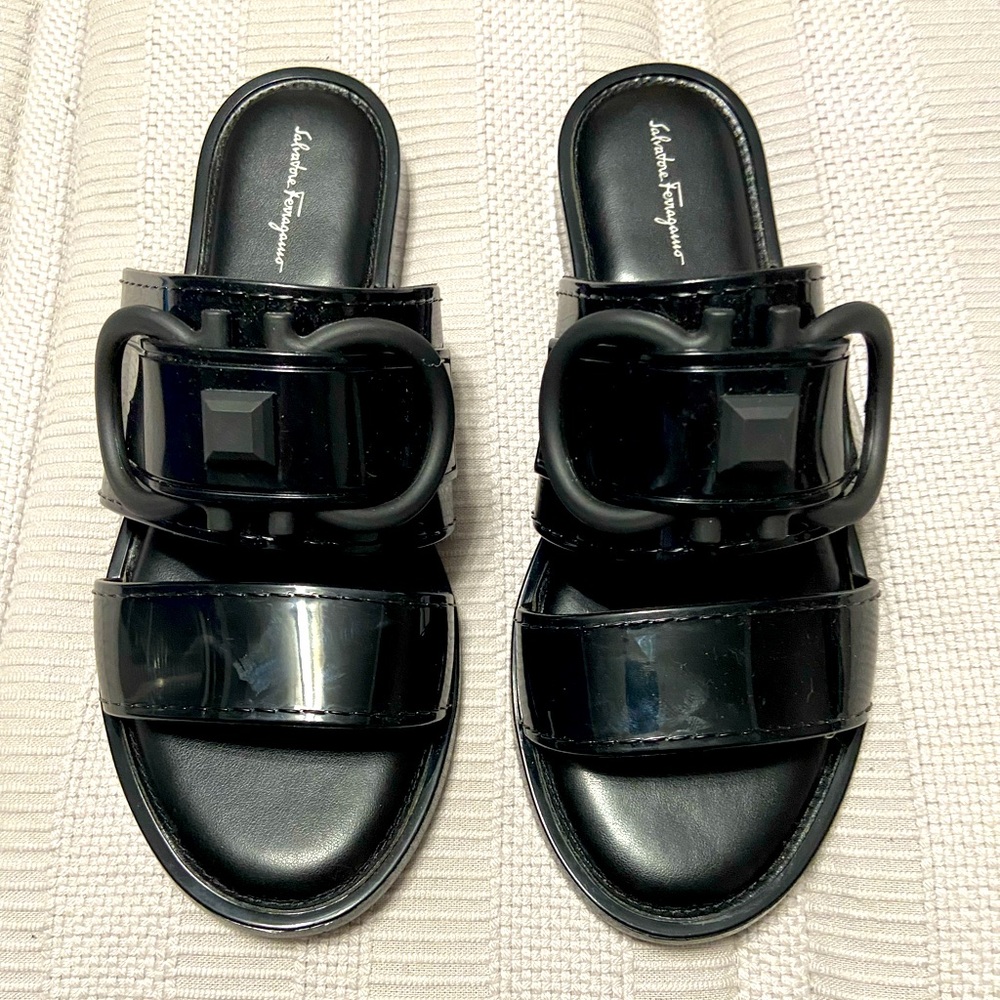 Black Patton leather slides
